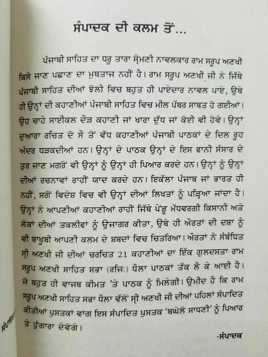 Baghelo sadhani new story book ram saroop ankhi literature punjabi reading B8