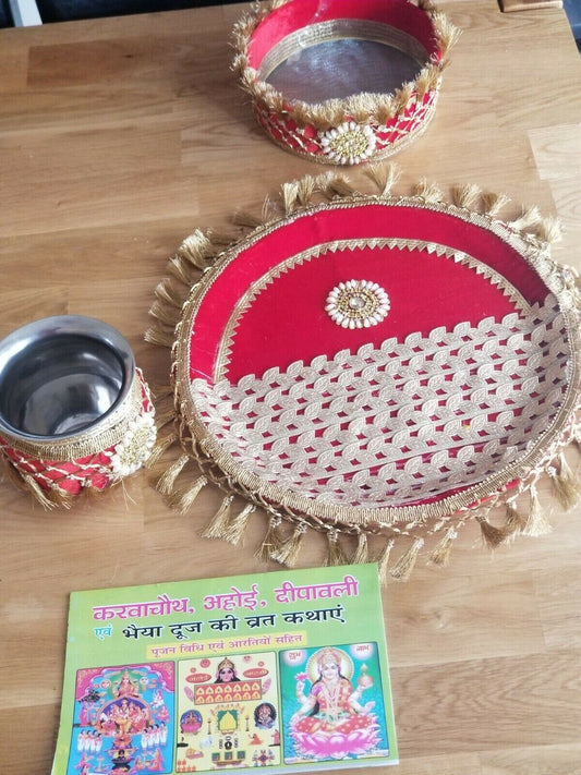 Hindu fast worship karva chauth vrat thali set special pooja karwa vrata katha a