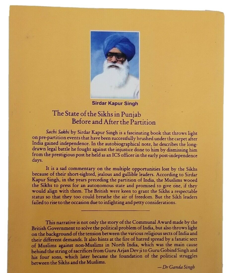 The True Story Sachi Sakhi Sirdar Kapur Singh English Reading Literature Book B3