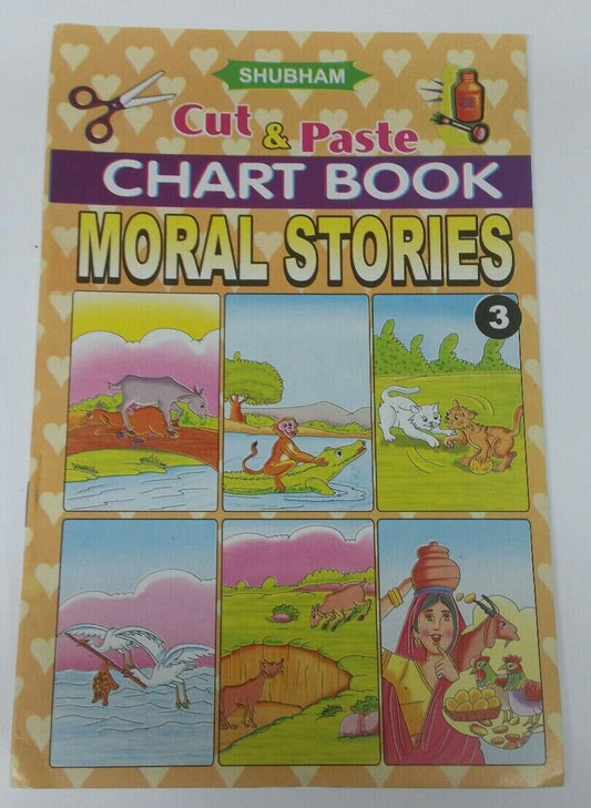 Children cut and paste moral stories pictures project chart book young kids