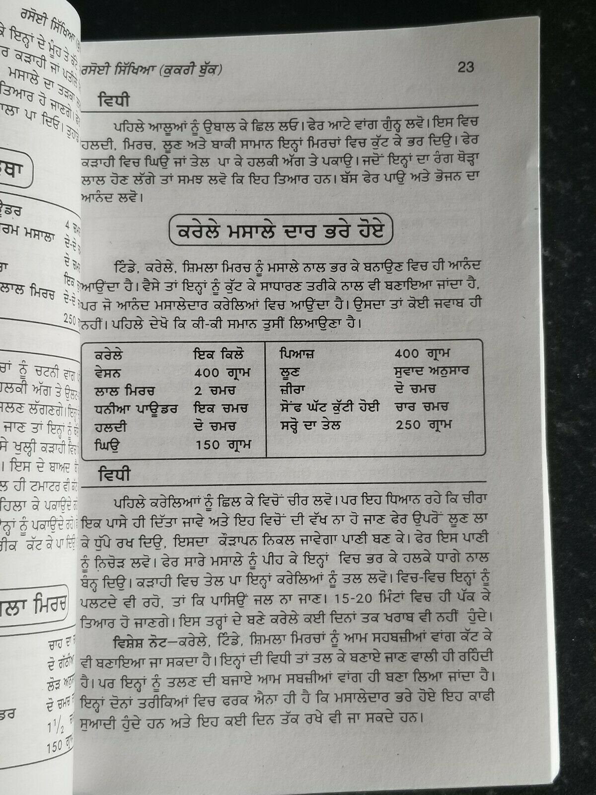 Rasoi sikhya indian cooking book with detailed simple instructions in punjabi