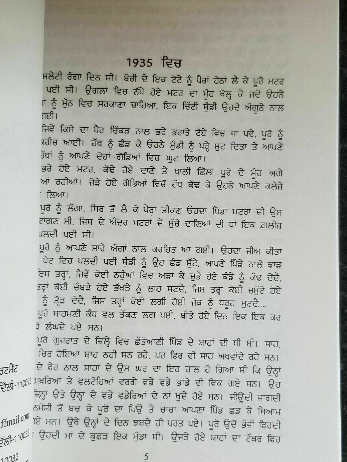 Pinjar Novel Amrita Pritam Punjabi Famous Fiction Panjabi Book Paperback B65 New