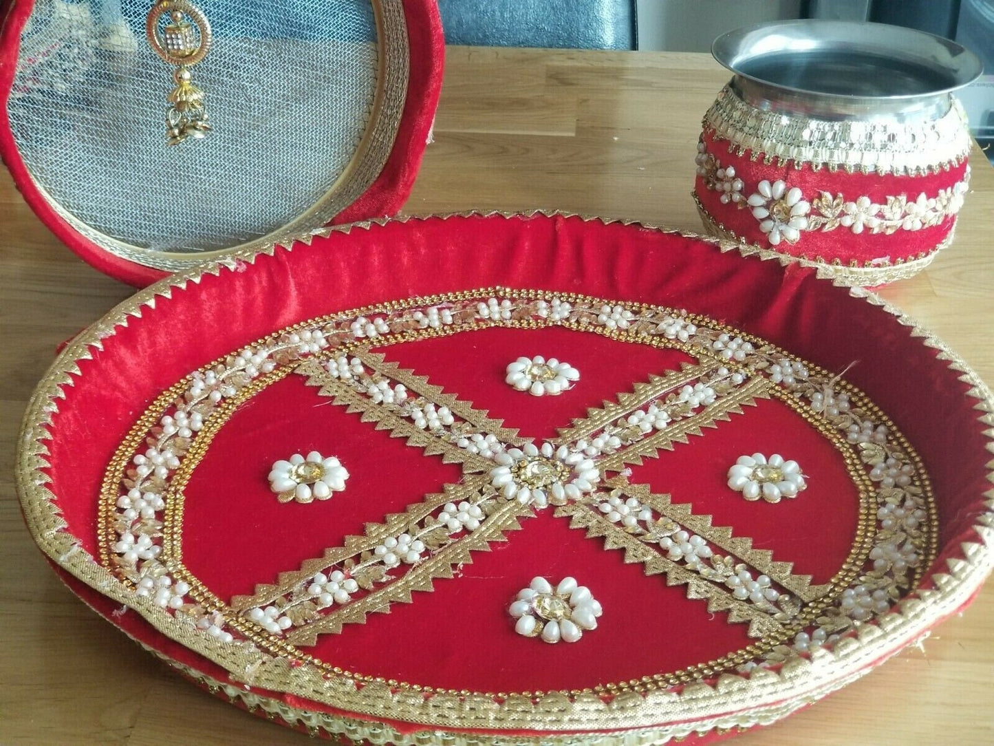 Hindu fast worship karva chauth vrat thali set special pooja karwa vrata katha b