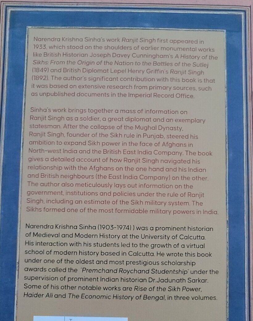 Ranjit Singh Life History by Narendra Krishna Sinha in English Sikh Book MP New