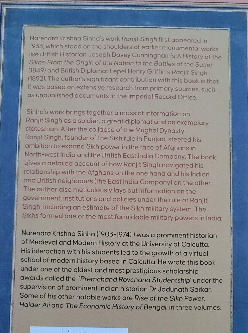 Ranjit Singh Life History by Narendra Krishna Sinha in English Sikh Book MP New