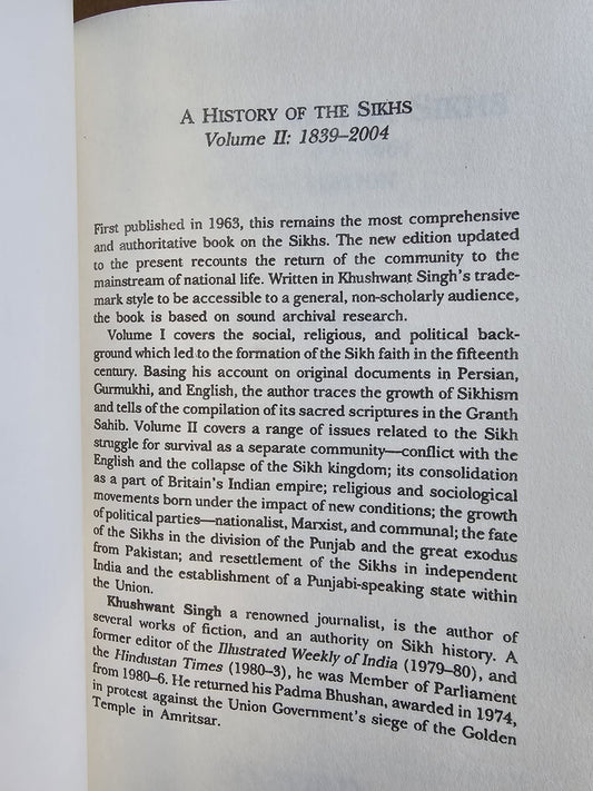 A history of the sikhs second edition volume 2 1839-2004 book khushwant singh cc