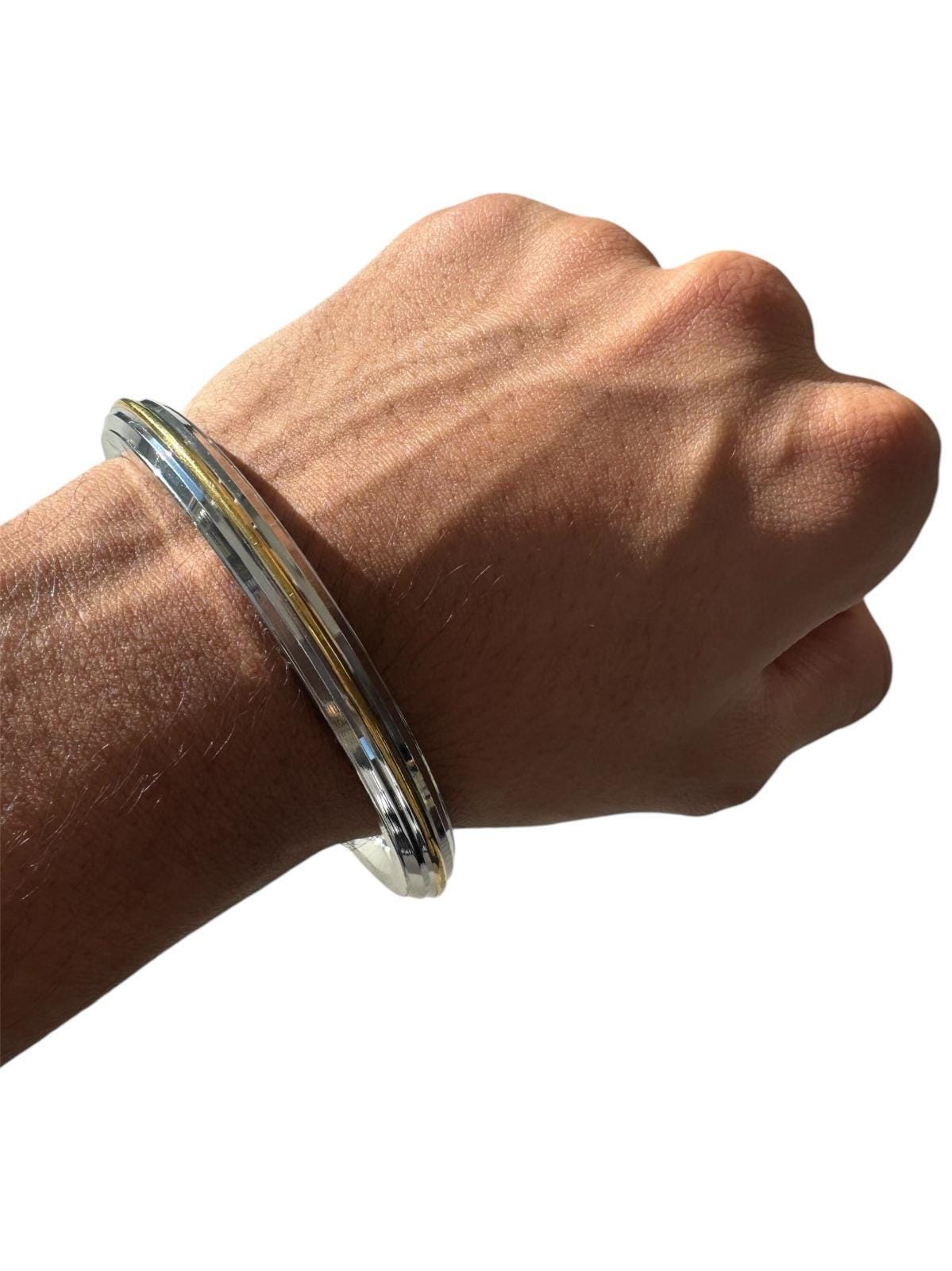 Sikh Kara Stainless Steel Thick Bracelet Brass Line Kada Singh Kaur Khalsa Kakaar Punjabi Sikhism Bangle Karra Edged Design DD52