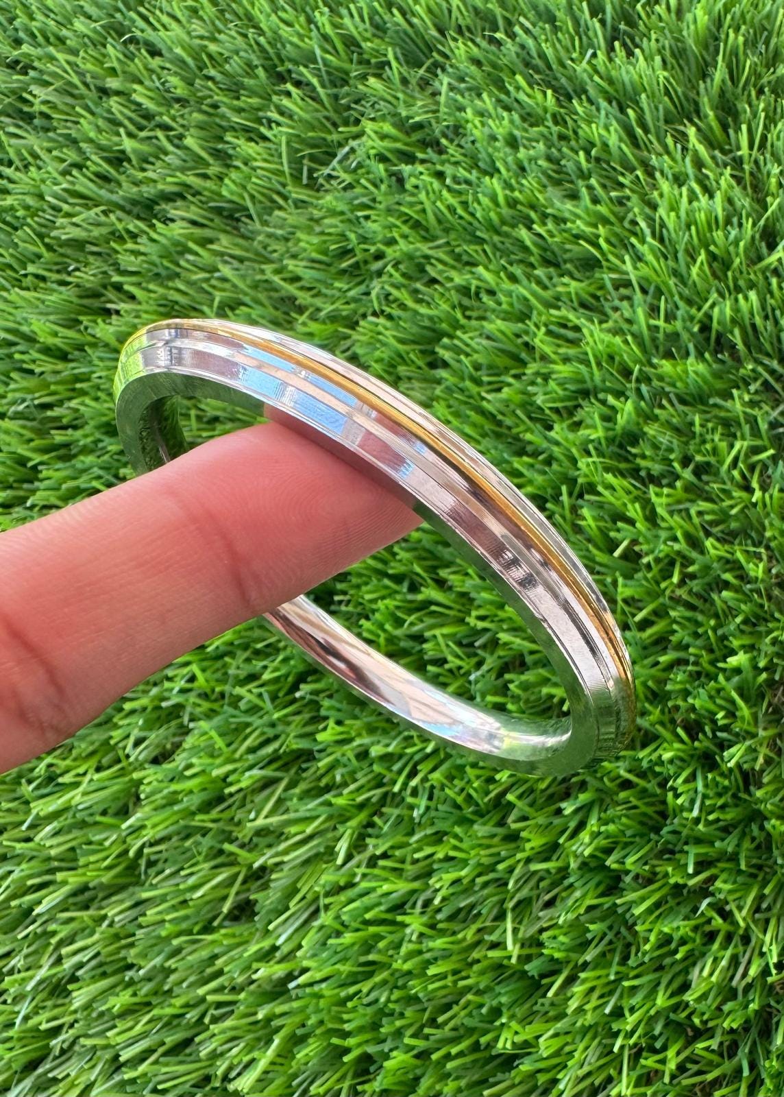 Sikh Kara Stainless Steel Thick Bracelet Brass Line Kada Singh Kaur Khalsa Kakaar Punjabi Sikhism Bangle Karra Edged Design DD52
