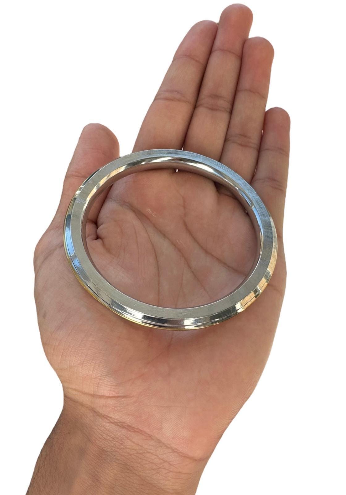 Sikh Kara Stainless Steel Thick Bracelet Brass Line Kada Singh Kaur Khalsa Kakaar Punjabi Sikhism Bangle Karra Edged Design DD52