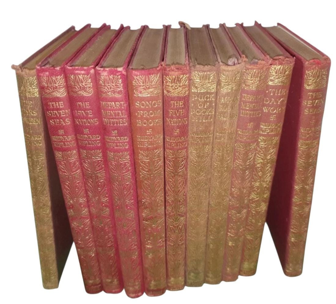 Antique Collection of 1913-29 Rudyard Kipling 19 Books Set Jungle Book Kim Rare Vintage Old Books Authentic Collectors Items Collector