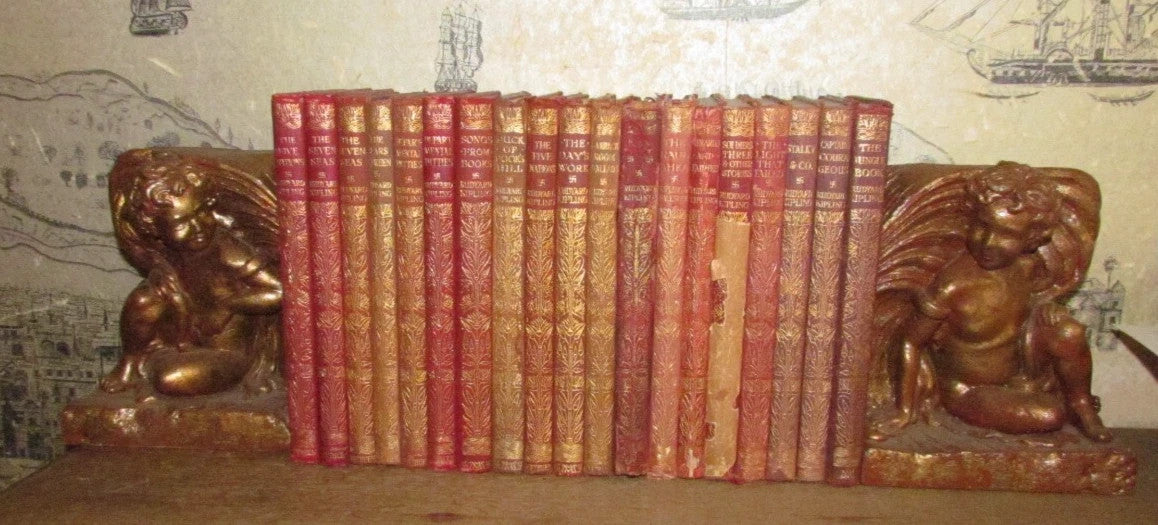 Antique Collection of 1913-29 Rudyard Kipling 19 Books Set Jungle Book Kim Rare Vintage Old Books Authentic Collectors Items Collector